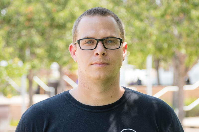 Marine Corps veteran, Edward Blodgett stands on the UCR campus