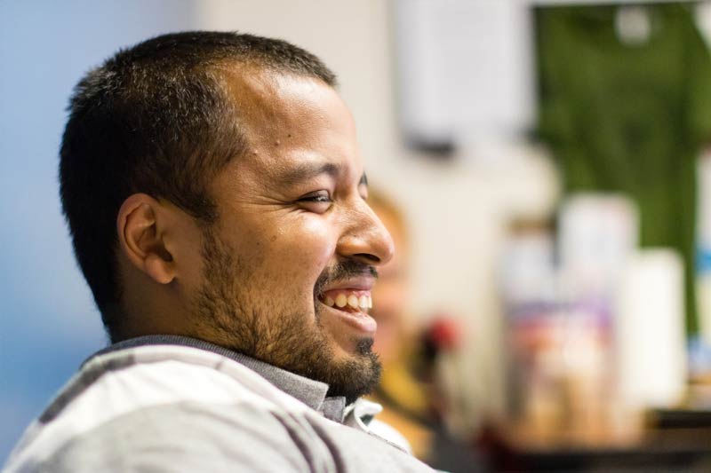 Marine Corps veteran, William Vasquez relaxes at the Veteran Resource Center